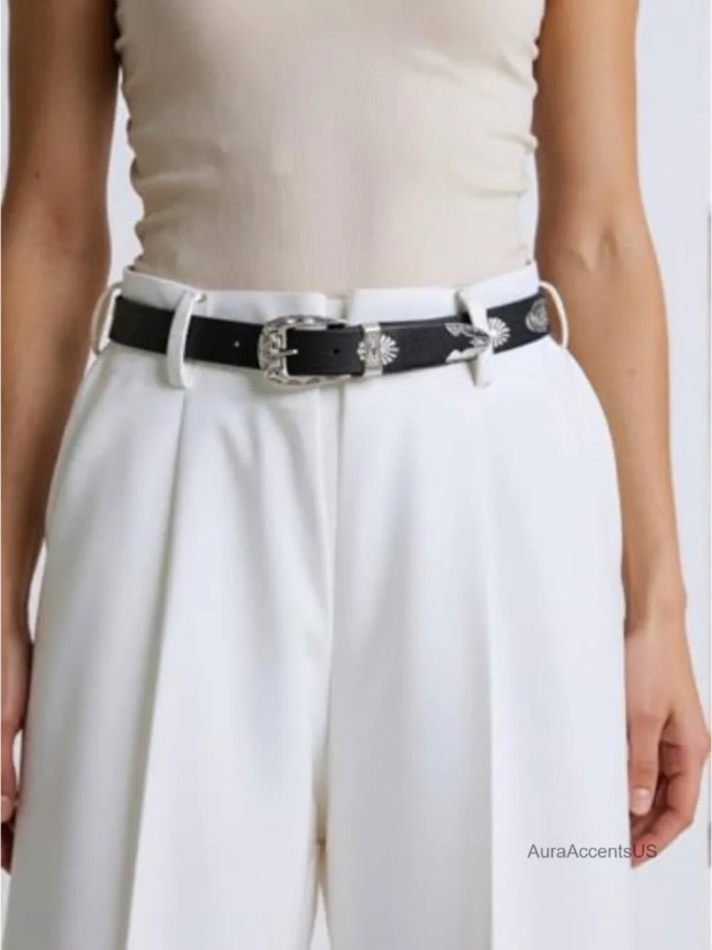 Faux Leather Western Belt with Round Buckle for Women